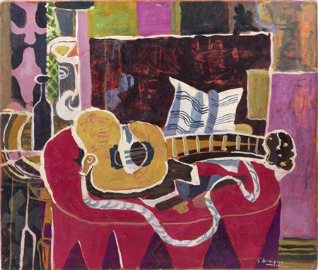 GEORGES BRAQUE<BR>Argenteuil (Francia) 1882 - 1963 Parigi<BR>"Natura morta con mandolino e spartito" (1917-1920)
