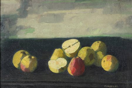 FELICE CASORATI<BR>Novara 1883 - 1963 Torino<BR>"Mele o Nove mele sul piano scuro" (1943)