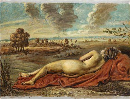 GIORGIO DE CHIRICO<BR>Volos (Grecia) 1888 - 1978 Roma<BR>"Nudo in un paese" 1946