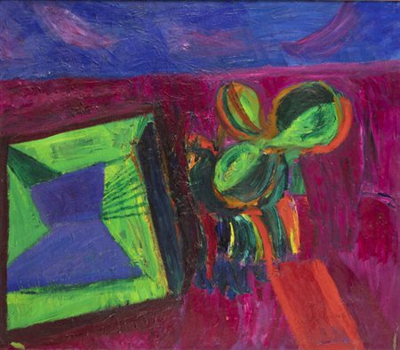 BRUNO CASSINARI<BR>Piacenza (PC) 1912 - 1992 Milano<BR>"Fiori di sera (La finestra di Missaglia)" 1990