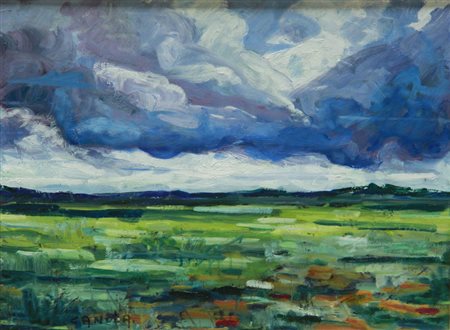 PATRIZIA CANOLA Milano 1952 TEMPORALE 2013 Olio SU FAESITE 30x40 Certificato...