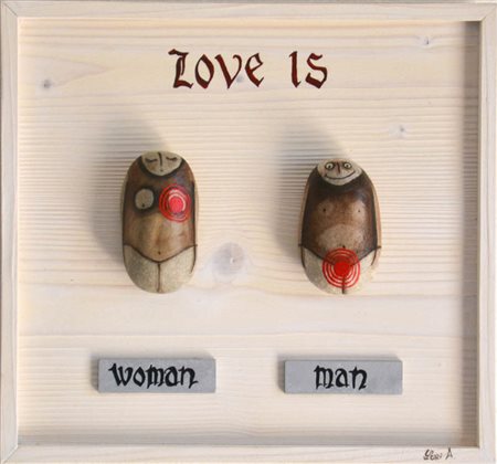 Annalisa Lenzi Trento 1982 LOVE IS 2012 acrilico su legno e pietra di fiume...