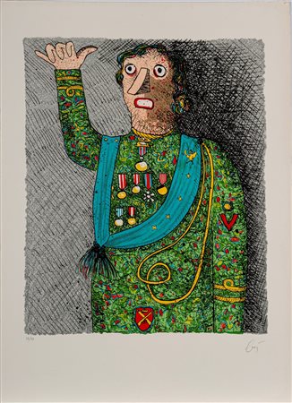 Enrico Baj (Milano 1924 - Vergiate 2003)  - Saluto alla bandiera,  