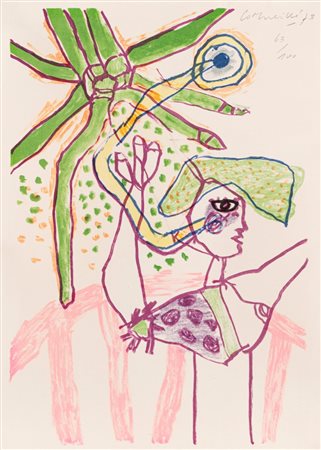 Guillaume Corneille (Liegi 1922 - Auvers-sur-Oise 2010)  - Composizione con figura, 1973