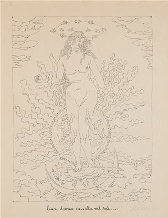 Giorgio de Chirico (Volos 1888 - Roma 1978)  - Una donna ravvolta nel sole (dalla cartella l'Apocalisse), 1941