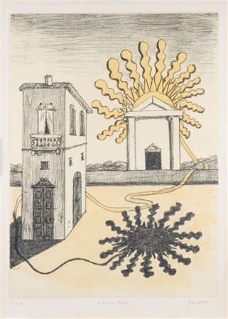 Giorgio de Chirico (Volos 1888 - Roma 1978)  - Sole sul tempio, 1969