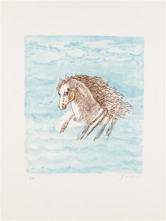 Giorgio de Chirico (Volos 1888 - Roma 1978)  - Testa di cavallo tra le nubi,  