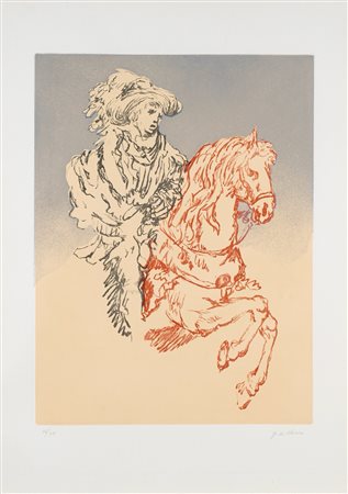 Giorgio de Chirico (Volos 1888 - Roma 1978)  - Paggio a cavallo, 1972