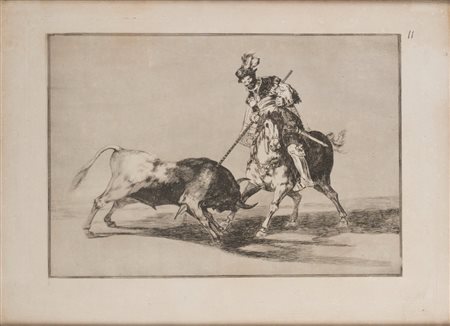 Francisco de  Goya y Lucientes (Fuendetodos 1746 - Bordeaux 1828)  - El Cid Campeador lanceando otro toro, tav. 11 da La Tauromaquia,  