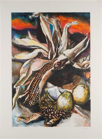 Renato Guttuso (Bagheria 1911 - Roma 1987)  - Pannocchia e limoni,  