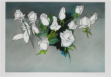 Renato Guttuso (Bagheria 1911 - Roma 1987)  - Rose bianche,  