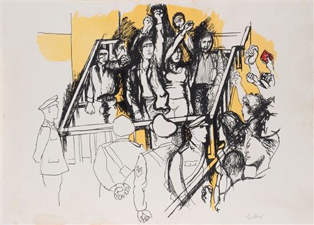 Renato Guttuso (Bagheria 1911 - Roma 1987)  - Manifestanti,  