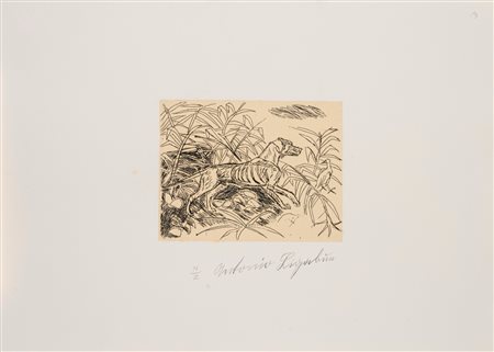 Antonio Ligabue (Zurigo 1899 - Gualtieri 1965)  - Cane da caccia, 1983