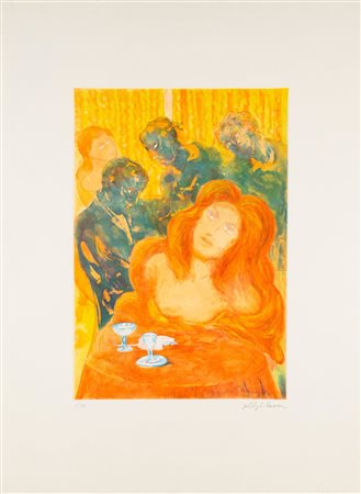 Aligi Sassu (Milano 1912 - Pollença 2000)  - Donna al caffè,  