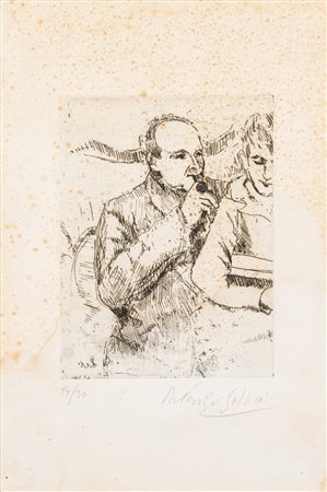 Ardengo Soffici (Rignano sull'Arno 1879 - Vittoria Apuana 1964)  - Uomo con pipa,  