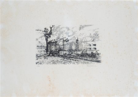 Renzo Vespignani (Roma 1924 - 2001)  - Periferia, 1972