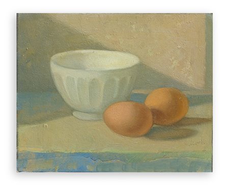 AUTORE INDECIFRATO - Senza Titolo (Natura morta con uova e scodella)