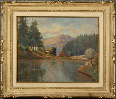 Dipinto olio su tela raff. ''PAESAGGIO MONTANO''. Firmato A. GIANARDI in...