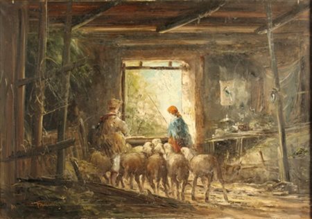 FATTORI MARIO - Nato nel 1930. Dipinto olio su tela raff. ''PASTORI CON...