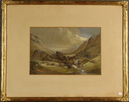 Acquarello su carta raff. ''VALLATA''. Firma non identificata. Datato 1891 in...