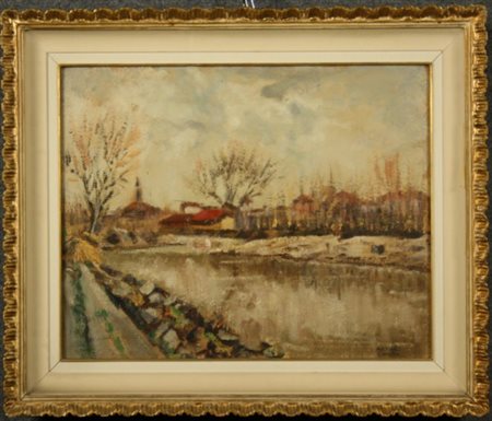 Dipinto olio su cartone raff. ''VENARIA (TORINO)''. Firmato ARTURO COSTA in...