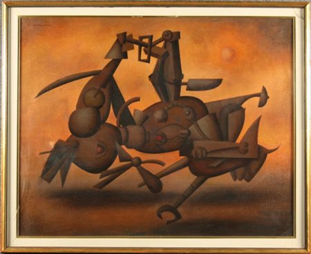 Dipinto olio su tela raff. ''SOGGETTO INFORMALE''. Firmato DE MARIA e...