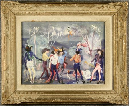 Dipinto olio su compensato intitolato ''LE COMMEDIANTI''. Firmato CRIPPA...