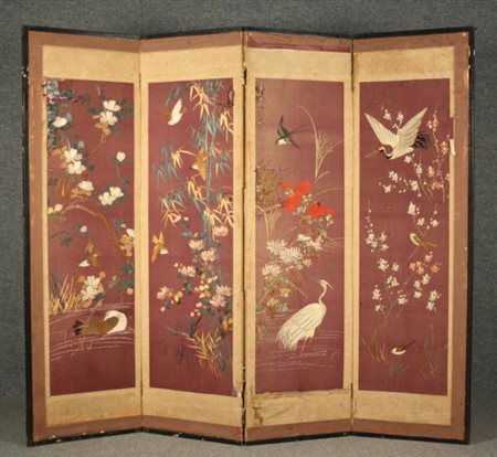 Paravento quattro pannelli in stoffa piccolo punto raff. ''FLORA E FAUNA''....