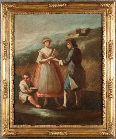 SCUOLA VENETA DEL XVIII SECOLO. Dipinto olio su tela raff. ''FAMIGLIOLA...