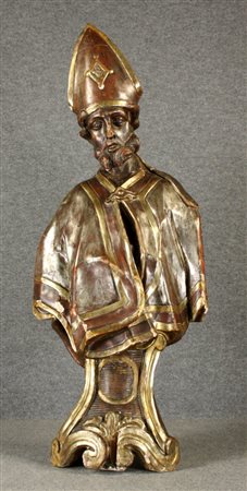 Scultura in legno laccato, argentato e meccato raff. ''VESCOVO A...