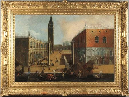 SCUOLA VENETA DEL XVIII SECOLO. Dipinto olio su tela raff. ''VEDUTA DI PIAZZA...