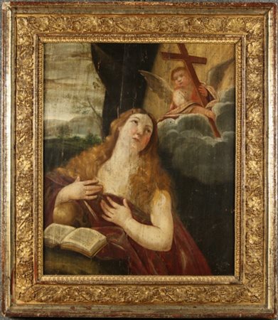 SCUOLA BOLOGNESE. Dipinto olio su tavola raff. ''MARIA MADDALENA IN ESTASI''....