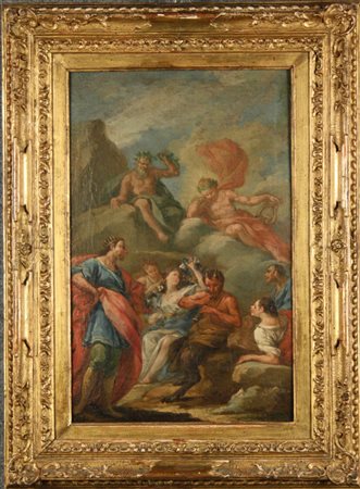 SCUOLA VENETA DEL XVIII SECOLO. Dipinto olio su tela raff. ''APOLLO E...