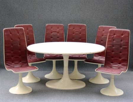 Tavolo con sei sedie in resina poliestere rinforzata, sedie a schienale alto...