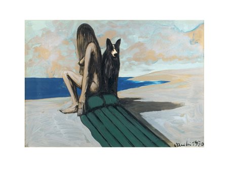 SERGIO VACCHI Castenaso di Bologna 1925 "Nudo di donna con cane", olio su...