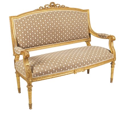 DIVANETTO IN LEGNO INTAGLIATO E DORATO Francia, fine XIX Sec. cornice...