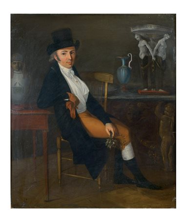 SCUOLA INGLESE XIX Sec. "Ritratto di gentiluomo", olio su tavola entro...