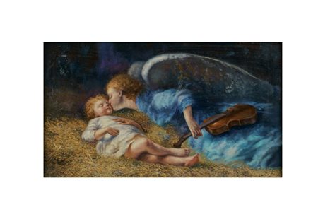 SCUOLA ITALIANA XX Sec. "Il bacio della buona notte", olio su tela, entro...