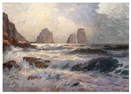 ALEXANDER A. DZIGURSKI Stari Becej 1911 - 1995 "I faraglioni di Capri", olio...