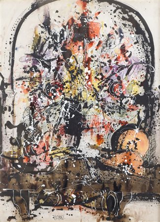 GENNARO PICINNI Bari 1933 "Senza titolo", olio su cartone, firmato in basso a...