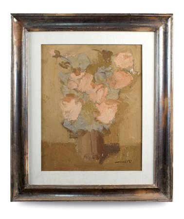 FRANCO MARZILLI Roma 1934 "Vaso di fiori", tecnica mista su tela, firmato in...