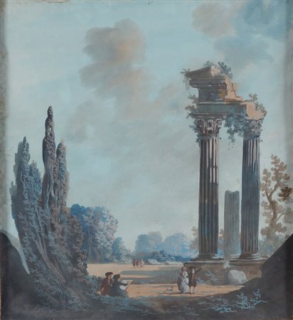 SCUOLA ITALIANA XVIII Sec. "Capriccio architettonico con personaggi",...