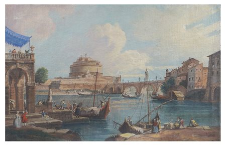 SCUOLA ROMANA metà del XIX Sec. "Veduta di Castel S. Angelo dal Tevere",...