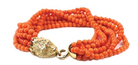 BRACCIALE COMPOSTO DA OTTO FILI DI CORALLO ROSSO anni 50/60 con chiusura a...