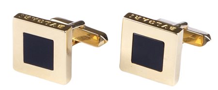 GEMELLI BULGARI IN ORO GIALLO 18KT di forma quadrata con sezione in onice,...