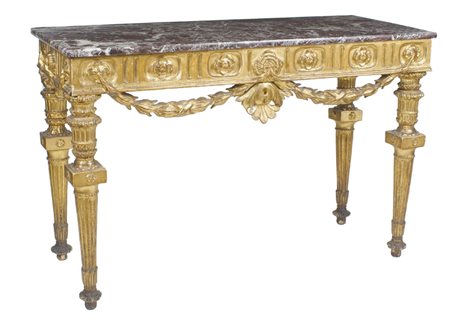 CONSOLE LUIGI XVI Francia, XVIII Sec. in legno intagliato e dorato, piano...