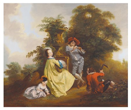 SCUOLA FRANCESE XIX Sec. "Scena galante", olio su tela entro cornice in legno...