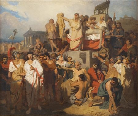 LUIGI BAZZANI Bologna 1836 - Roma 1927 "La morte di Cesare", olio su tela,...