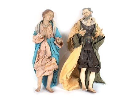 DUE FIGURE DA PRESEPE Napoli, fine XIX Sec. inizio XX raffiguranti San...