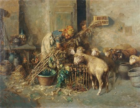 TITO PELLICCIOTTI Barisciano (L'Aquila) 1871 - 1950 "Interno di stalla con...